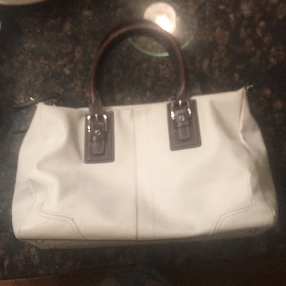 Off White Coach Bag/Tote Purse & Brown Straps